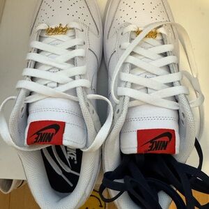 Nike White Sneakers with Red and Gold Accents